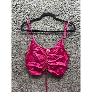 Wilfred Aritzia Satin Ruched Cropped Tank Top Magenta Pink‎ Women's Size M